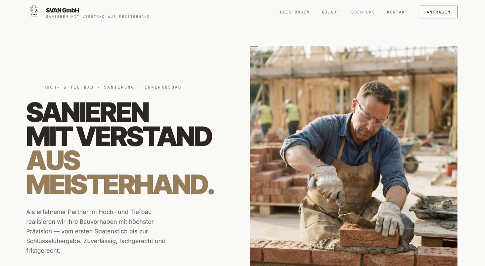 Website-Projekt für die SVAN GmbH Bauunternehmen
